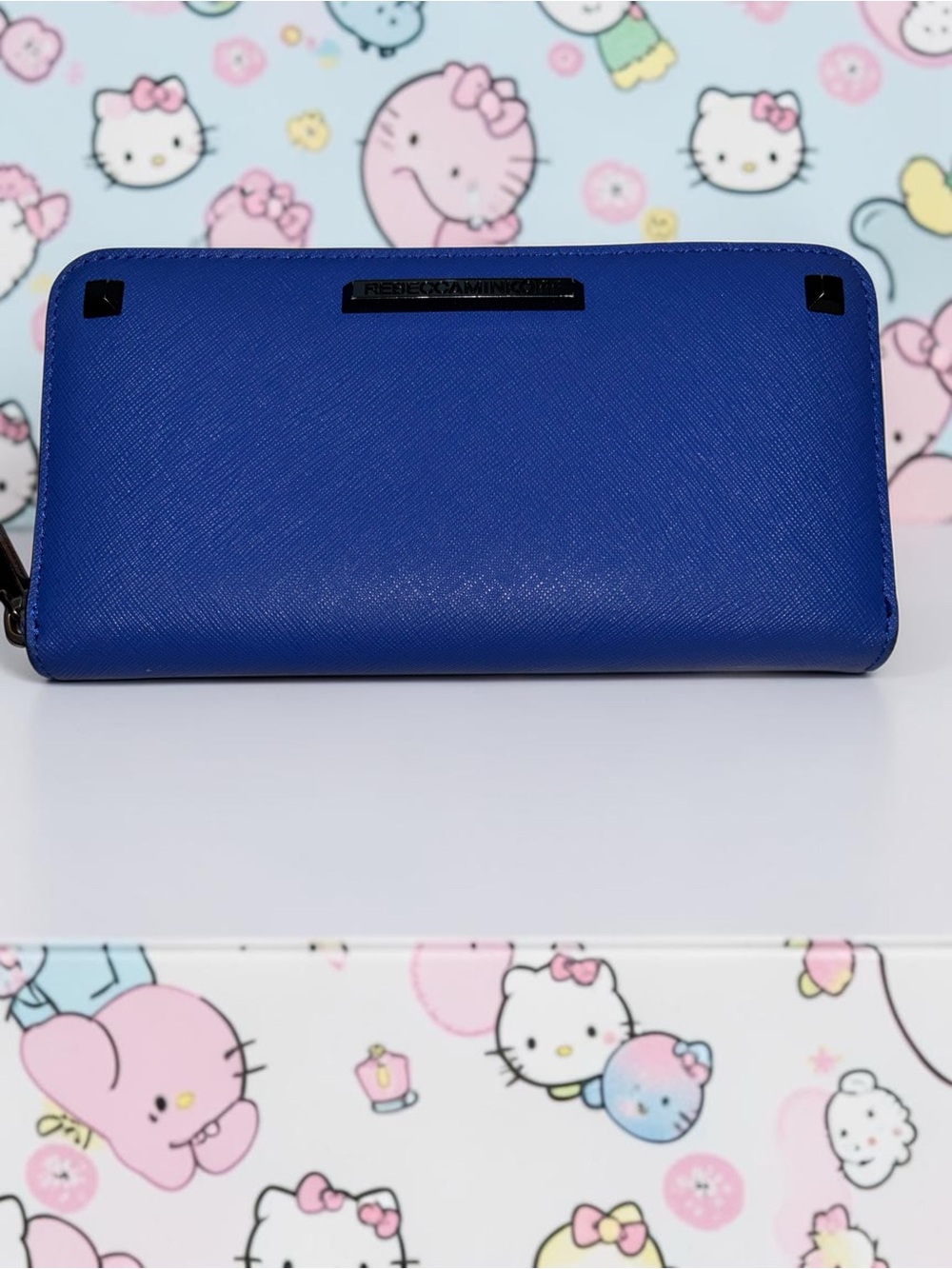 Rebecca Minkoff Cobalt Blue Saffiano Leather Zip Around Wallet Gold Hardware